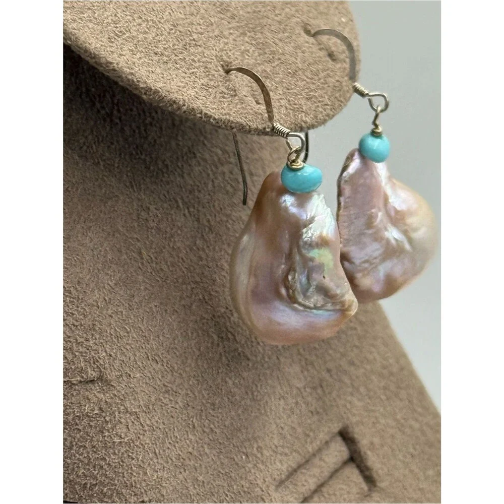 Freshwater Pearl & Turquoise Dangle Earrings - Pink Pearl